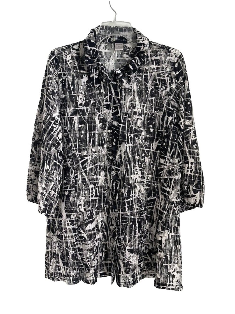 Damee Inc Black White Shimmer Lace Button Front Jacket Wired Collar Women's